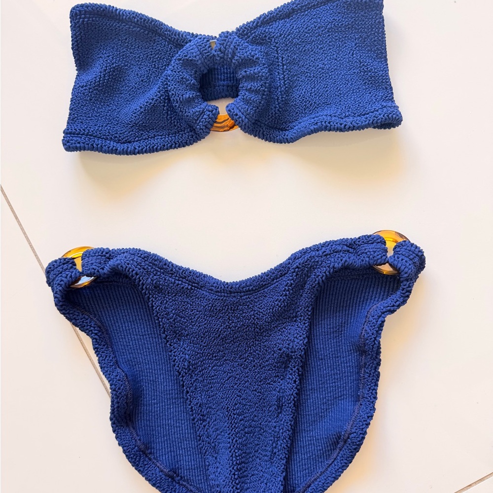 Hunza G Royal Blue Textured Kids Bikini with Amber Ring Accents